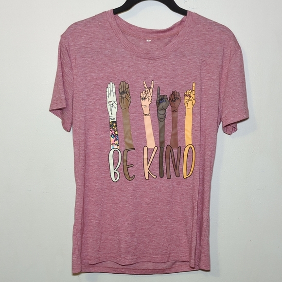 Light Red ASL Sign Language "Be Kind" T-shirt Short Sleeve Men's Size S - Picture 1 of 6